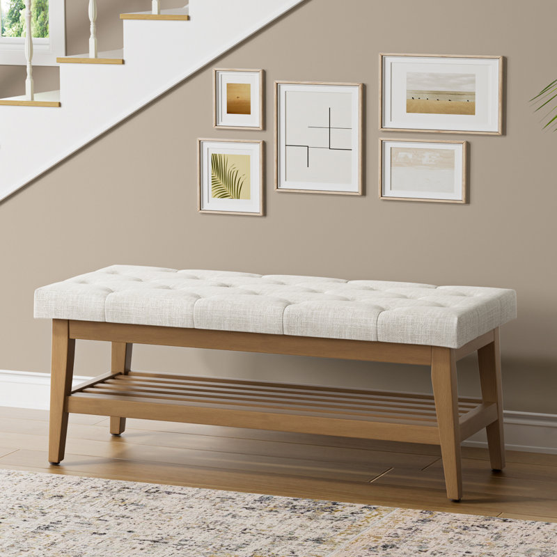 Hahnville Upholstered Storage Bench Beige Polyester